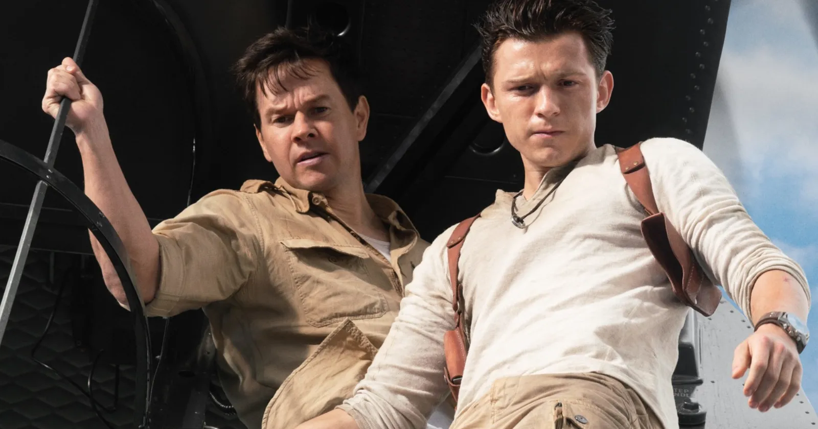 Tom Holland and Mark Wahlberg in Uncharted (2022)